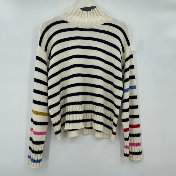 women Kerri Rosenthal Striped Turtleneck Cotton/Cashmere MSRP $268 Cream Sweater M