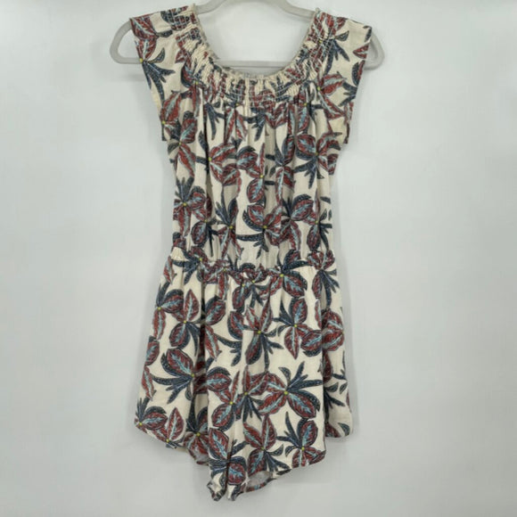 women Lush Linen Blend Floral Romper Cream Jumpsuit/Romper S