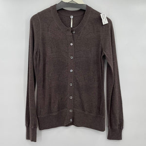 women Margaret O'Leary Textured Cotton Cardigan Brown Sweater M
