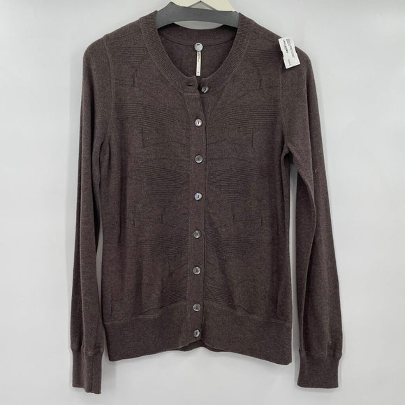 women Margaret O'Leary Textured Cotton Cardigan Brown Sweater M