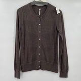 women Margaret O'Leary Textured Cotton Cardigan Brown Sweater M