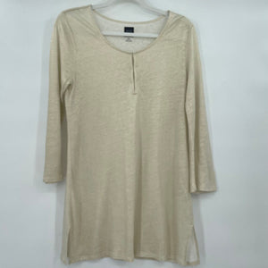 women Saks Fifth Avenue Metallic Linen Tunic Cream Gold Knit Top M