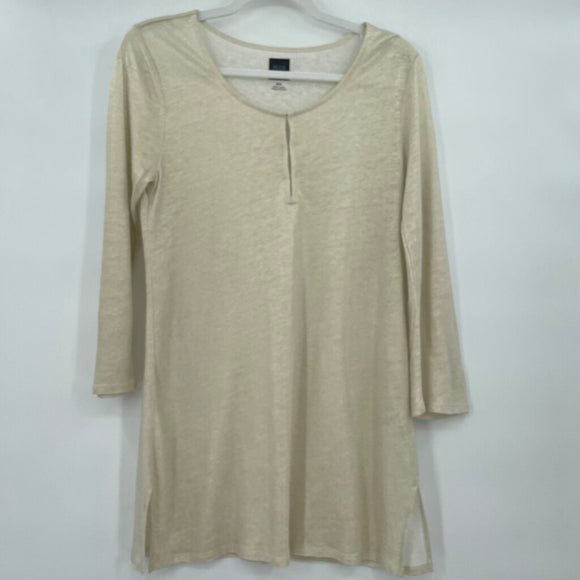women Saks Fifth Avenue Metallic Linen Tunic Cream Gold Knit Top M