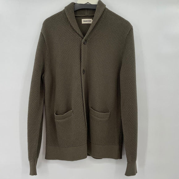 men Taylor Stitch Textured Cardigan Army Green Sweater 44/XL