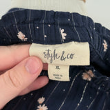 women Style & Co Off Shoulder Floral Metallic Stripe Navy Woven Top XL