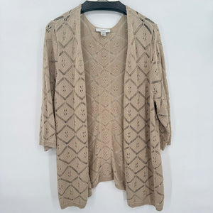 women CJ Banks Crochet Cardigan Tan Sweater 1X