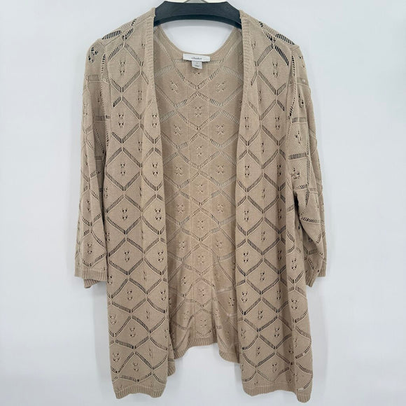 women CJ Banks Crochet Cardigan Tan Sweater 1X