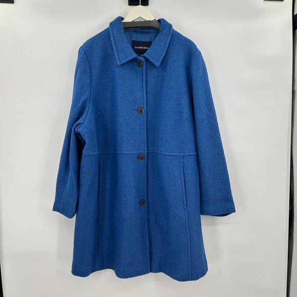 women Lands End Wool Blend Overcoat Blue Coat 24W