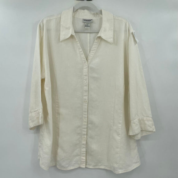 women Bridgewater Studio Linen Button Front White Woven Top 26W