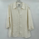 women Bridgewater Studio Linen Button Front White Woven Top 26W