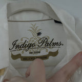 men Indigo Palms Linen Button Front White Woven Top S