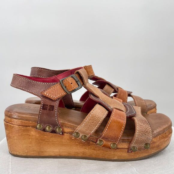 women Bed Stu Fabiola Wooden Sole Leather Sandals MSRP $190 Brown Multi Shoes 7