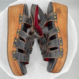 women Bed Stu Fabiola Wooden Sole Leather Sandals MSRP $190 Black Shoes 7