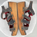 women Bed Stu Fabiola Wooden Sole Leather Sandals MSRP $190 Black Shoes 7