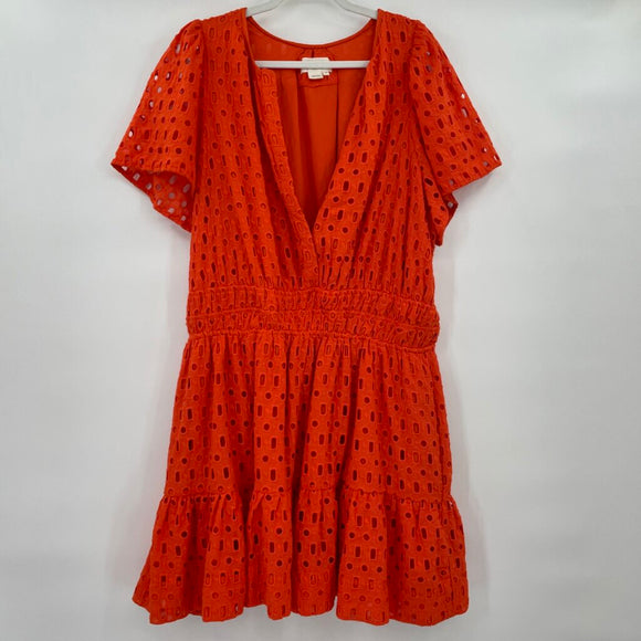 women Anthropologie Mini Somerset Eyelet Edition Hot Bright Coral Dress 3X