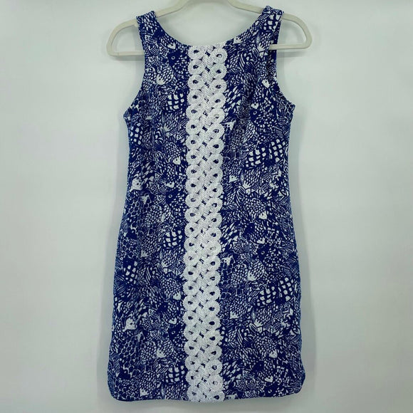 women Lilly Pulitzer Upstream Fish Print Shift Navy White Dress 6