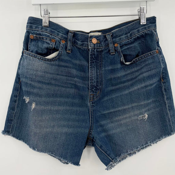 women Madewell High Waisted Raw Hem Blue Shorts 30/10