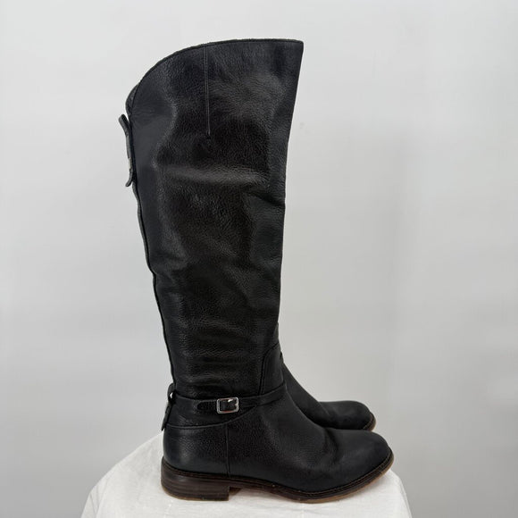 women Franco Sarto Leather Equestrian Boot Black Shoes 8.5