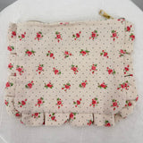 women Sezane Frou Frou Ruffled Floral Pouch Cream Purse 8x6.75