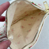 women Sezane Frou Frou Ruffled Floral Pouch Cream Purse 8x6.75