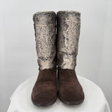 women Stuart Weitzman Faux Fur Lined Suede Mid Calf Winter Boot Dark Brown Shoes 6