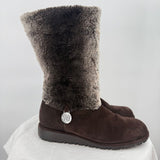 women Stuart Weitzman Faux Fur Lined Suede Mid Calf Winter Boot Dark Brown Shoes 6