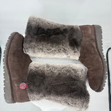 women Stuart Weitzman Faux Fur Lined Suede Mid Calf Winter Boot Dark Brown Shoes 6