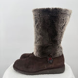 women Stuart Weitzman Faux Fur Lined Suede Mid Calf Winter Boot Dark Brown Shoes 6