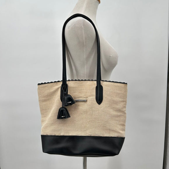 women Nicole Miller Scallop Trim Tote Tan and Black Purse