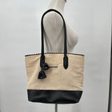 women Nicole Miller Scallop Trim Tote Tan and Black Purse