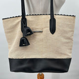 women Nicole Miller Scallop Trim Tote Tan and Black Purse