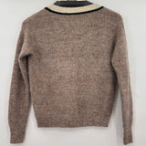 women Weaver Design Wool Blend V-Neck Tan Sweater XS