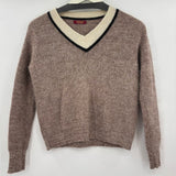 women Weaver Design Wool Blend V-Neck Tan Sweater XS