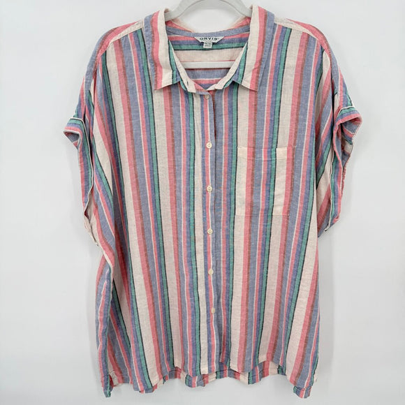 women Orvis Striped Linen Blend White Multi Woven Top XXL