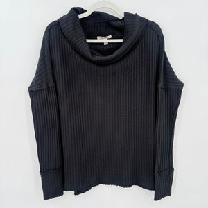 women Free People Waffle Knit Turtleneck Black Knit Top XS