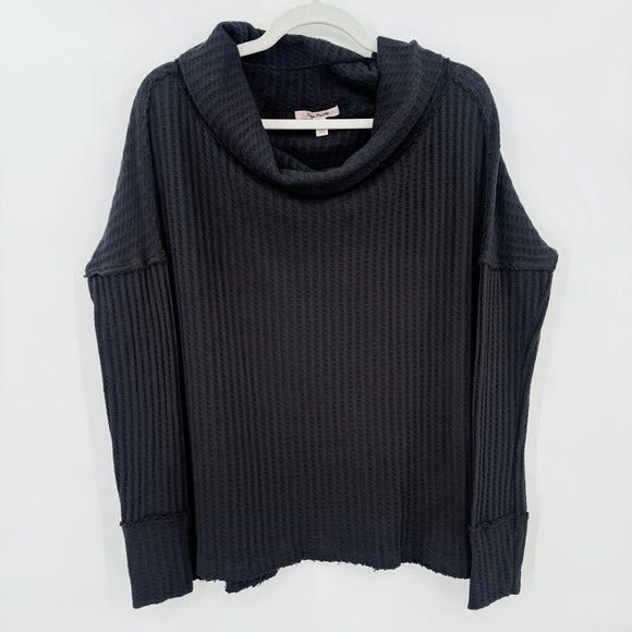 women Free People Waffle Knit Turtleneck Black Knit Top XS