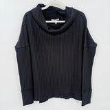 women Free People Waffle Knit Turtleneck Black Knit Top XS