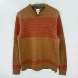 men Lands End Lambs Wool Fair Isle Pullover Brown & Red Sweater L