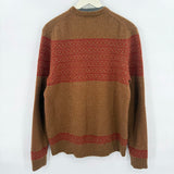 men Lands End Lambs Wool Fair Isle Pullover Brown & Red Sweater L