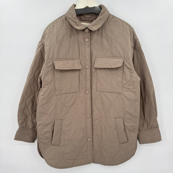 women Ashley Outerwear Quilted Taupe Jacket M
