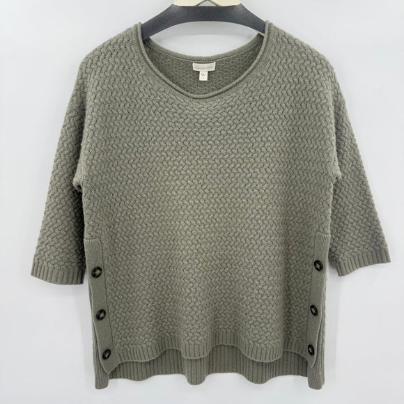 women Garnet Hill Basket Weave Cable Knit Cashmere Sage Green Sweater S