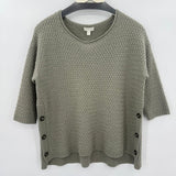 women Garnet Hill Basket Weave Cable Knit Cashmere Sage Green Sweater S