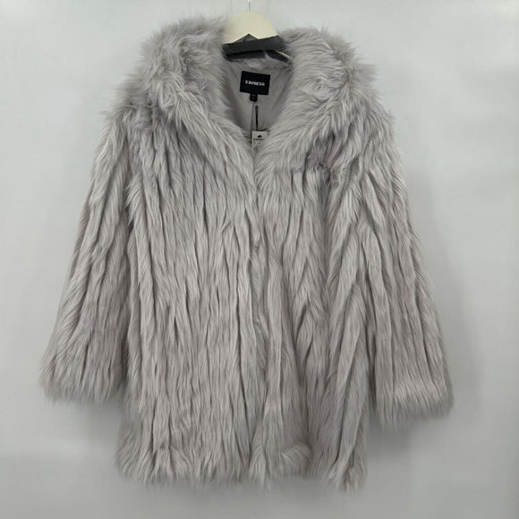 women Express NWT Faux Fur Dove Gray Coat M