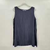 women Eileen Fisher Pleated Silk Sleeveless Navy Blue Woven Top 1X