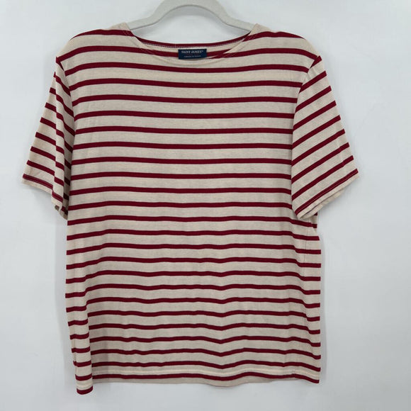 women Saint James Breton Stripe Cotton Tee Red & White Knit Top S