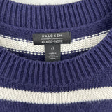 women Halogen x Atlantic-Pacific NWT Cathy Striped Crewneck Pullover Navy Blue & White Sweater XL