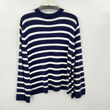 women Halogen x Atlantic-Pacific NWT Cathy Striped Crewneck Pullover Navy Blue & White Sweater XL