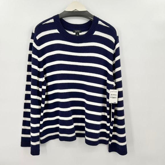 women Halogen x Atlantic-Pacific NWT Cathy Striped Crewneck Pullover Navy Blue & White Sweater XL