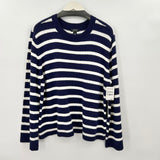 women Halogen x Atlantic-Pacific NWT Cathy Striped Crewneck Pullover Navy Blue & White Sweater XL
