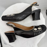 women Miz Mooz Round Toe Leather Slingback Heels Black and White Shoes 9